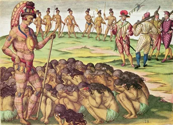 Brevis Narratio, die Frauen, deren Ehemann im Kampf getötet wurde oder an einer Krankheit starb, werden vom König beansprucht (Seite 213), 1563